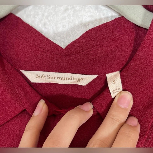 Soft Surroundings Moroccan Red Poet Button Up Blouse Ruffle Sleeve Women’s Small - Picture 5 of 13